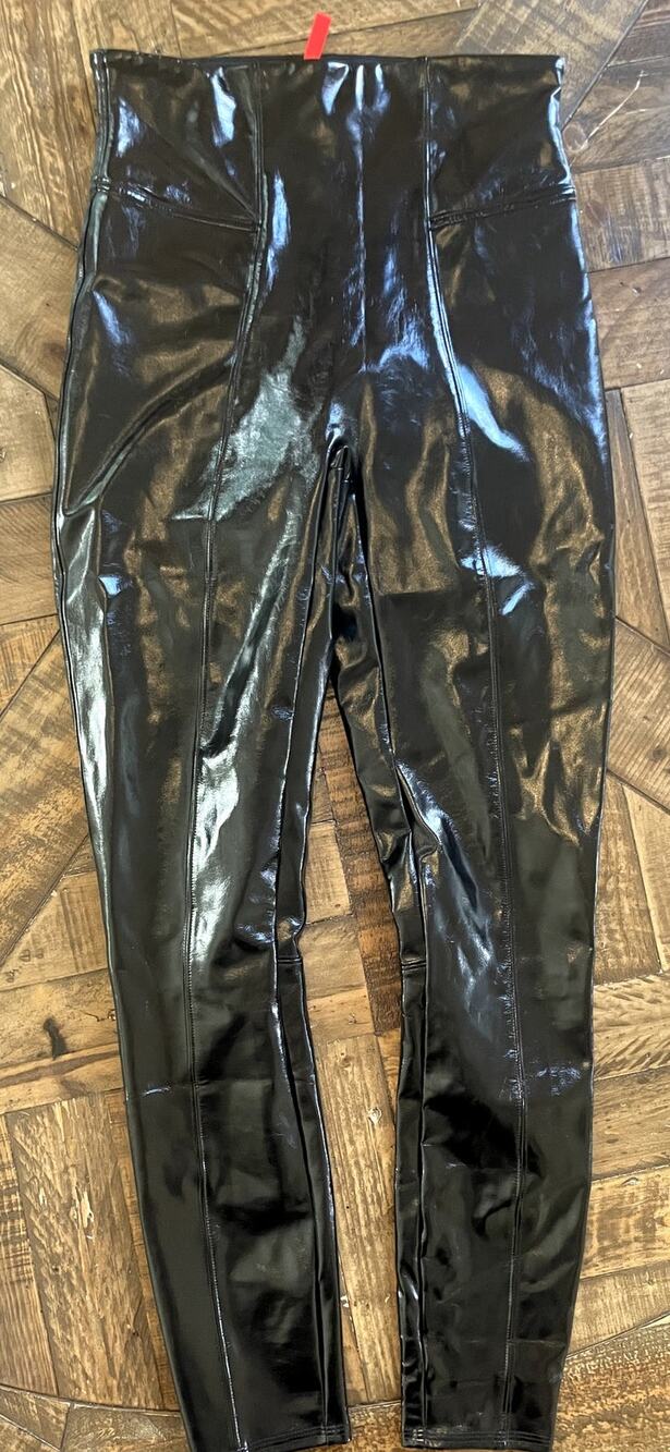 Spanx Black Faux Patent Leather Leggings High Waisted Shaping Pants sm